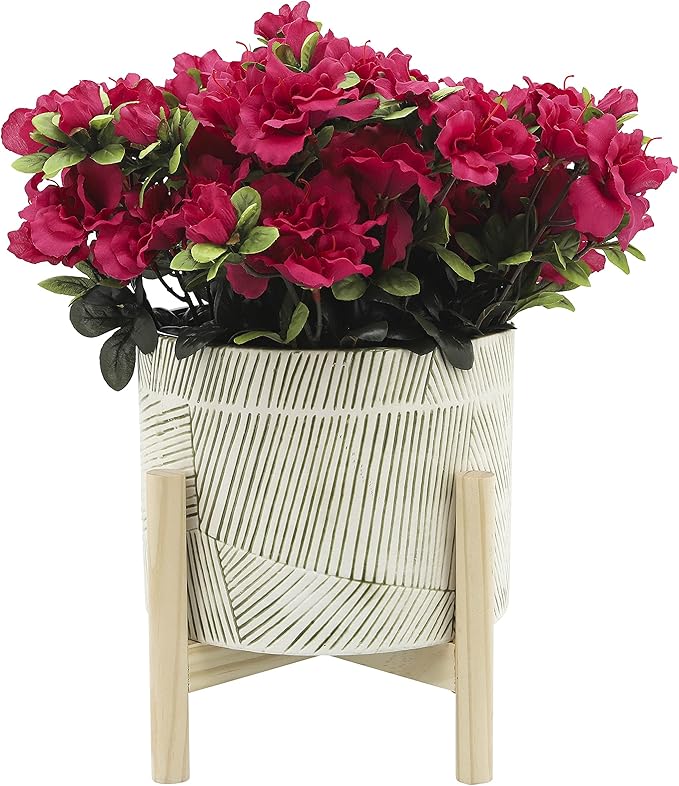 8 Planter W Wood Stand Green Mix