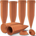 Large Terracotta Watering Spikes with Lids Automatic Plant Waterer Outdoor | Indoor Vacation Friendly Clay Plant Watering Devices System Slow Release Self Watering Planter Insert 6 Pack