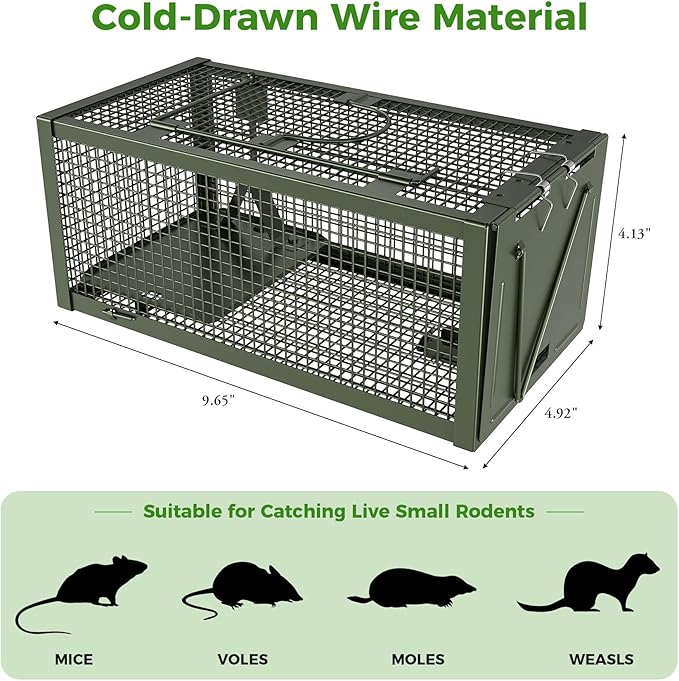 2 PCS Humane Mouse Rat Traps Mice Chipmunk Squirrel Traps and Other Live Animal Cage Catch and Release for Indoor and Outdoor-Green