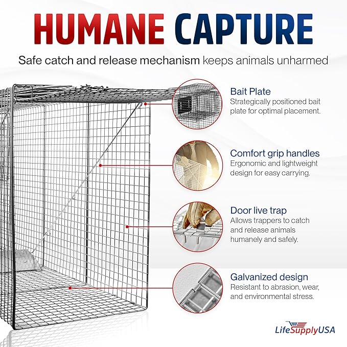 Heavy Duty Catch Release Large Live Humane Animal Cage Trap (58 x 26 x 17)