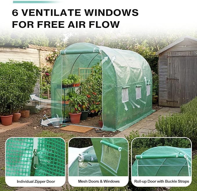 BPS Greenhouse Replacement Cover 10' x 7' x 7' Large Walk in Tunnel Outdoor Plant Gardening Greenhouse Spare Parts Cover (Only Cover)