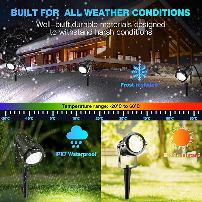 High Brightness 1000LM Outdoor Spot Lights for Yard 3500K Warm White Spot Lights Outdoor with 4.9FT Electric Cord 10W LED IP66 Waterproof Landscape Spotlights for Garden Tree Flag - 4 Pack