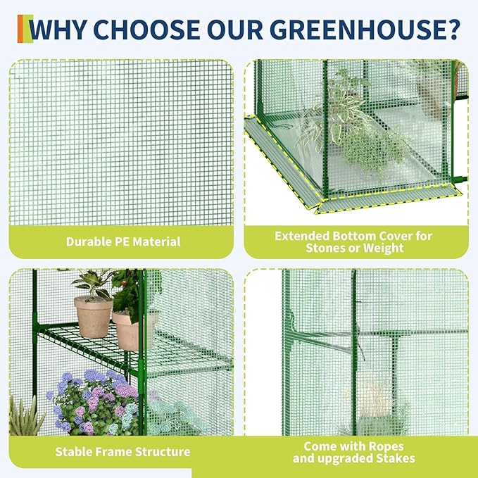 57x29x77 Inch Greenhouse for OutdoorPortable Walk in Greenhouses with Thicken PE CoverDurable Green House Kit with Window Vent 3 Tier 12 Shelves for Indoor Backyard Outside