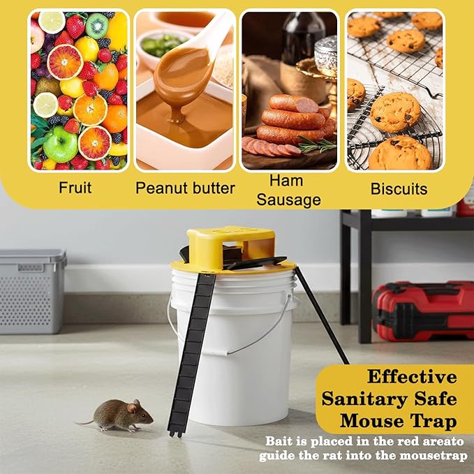 2 Pack Mouse Rat Trap Bucket Lids – Auto Flip Mouse Bucket Trap for 5 Gallon Bucket Reusable Rolling Mouse Traps Bucket for Indoor &amp Outdoor Garage Barn Farm Bucket Trap