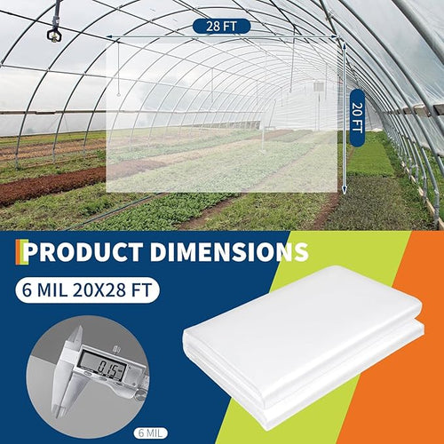 20X28FT Greenhouse Plastic Sheeting 6 Mil Thickness Transparent Greenhouse Film Waterproof Plastic Covering for Winter UV Resistant Clear Polyethylene Film for Farms Agriculture Garden
