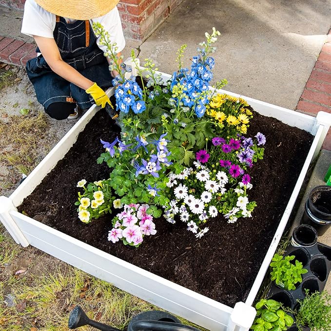 Barton Raised Garden Bed 48.25 x 48.25 x 13.25' Outdoor Above Ground Garden Planted Bed Growing Flowers Vegetables Herbs DIY Gardening Projects