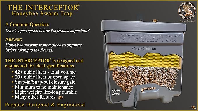 Honeybee Swarm Trap-THE INTERCEPTOR PRO Complete Kit ASSEMBLED With Frames Foundation Lure &amp REAL Beeswax Coating (also includes tree strap &amp hooks)
