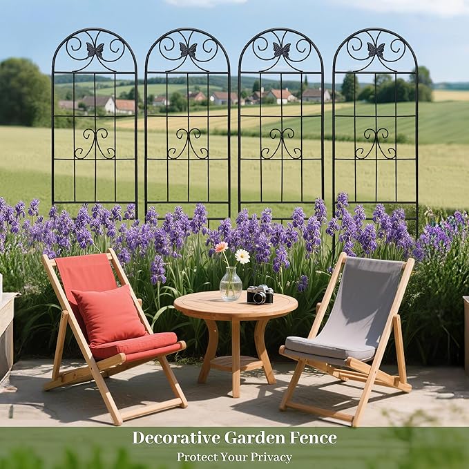 4 Pack Metal Garden Trellis for Climbing Plant Rose Stand Black Outdoor 86.7'' Tall Flower Support Iron Garden FenceBlack 4pack