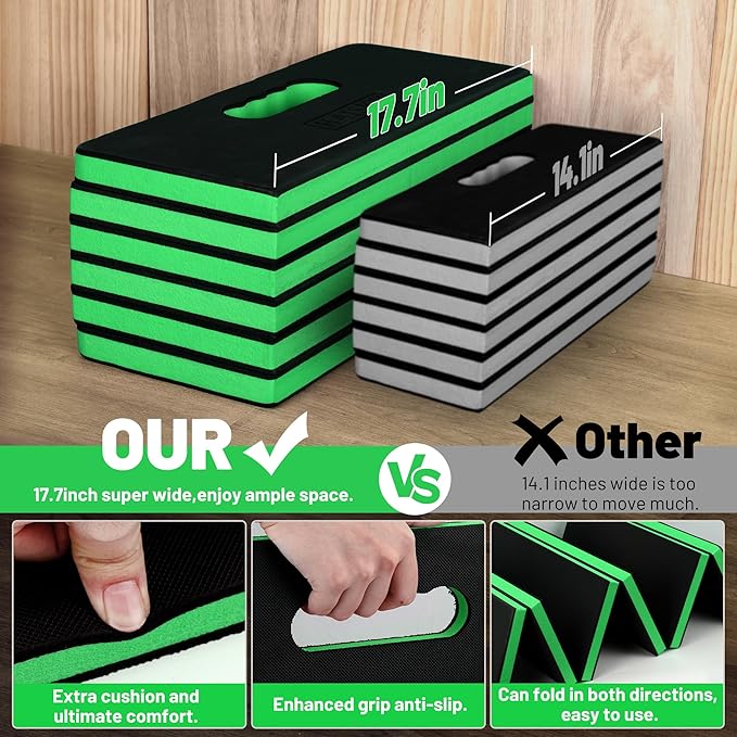 Extra Thick Kneeling Pad for Working Under Car 47.2 * 17.7 * 1.2 Portable Foldable EVA Mechanic Mat for Garage Gardening Yardwork Workshop Green &amp Black