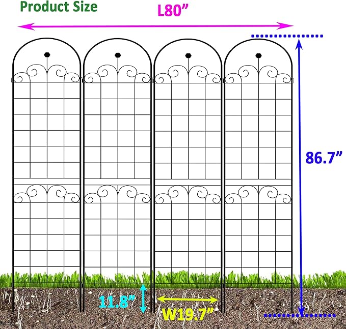 4 Pack Metal Garden Trellis for Climbing Plants Outdoor H86.7'' x W 19.7'' Rustproof Cucumber Trellis Plant Support Rose Trellis Flower Stand Netting Trellis Black