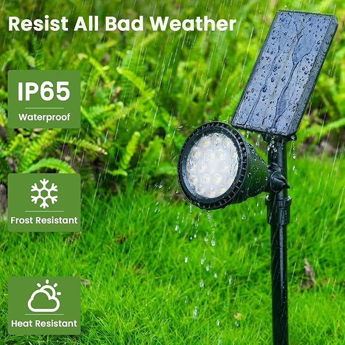 JSOT 600 Lumen Bright Solar Lights Outdoor WaterproofSolar Powered Landscape Spotlights Solar Walkway Lighting for Backyard Garden Pathway Driveway Path Wall Patio Decor Warm White 4 Pack