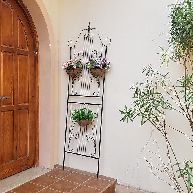 1 Pack Trellis for Climbing Plants 82.7 H x 26.7 W Tall Garden Trellis Wrought Iron Heavy Scroll Metal Decoration Lawn Patio for Rose Clematis Ivy Weather Resistant