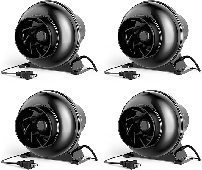 HealSmart 4 Inch 195 CFM Inline Duct Exhaust Fan Air Vent Booster Ventiliation Blower for Grow Tent Attic HVAC Basements or Kitchens Low Noise 4 Packs Black