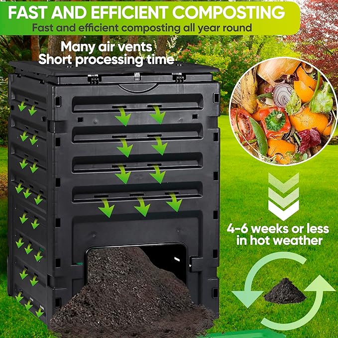 JupiterForce 120 Gallon Large Compost Bin BPA Free Outdoor Composting Tumblers for Garden Patio Easy Assembling Fast Creation of Fertile Soil Lightweight