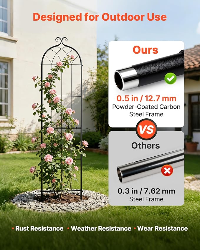 VEVOR Garden Trellis 87 x 20 inch Rose Trellis 2 Packs Garden Flower Rose Trellises with Powder-Coated Finish &amp Convenient Locking Design Plant Support Trellises for Flowers Vegetables Roses