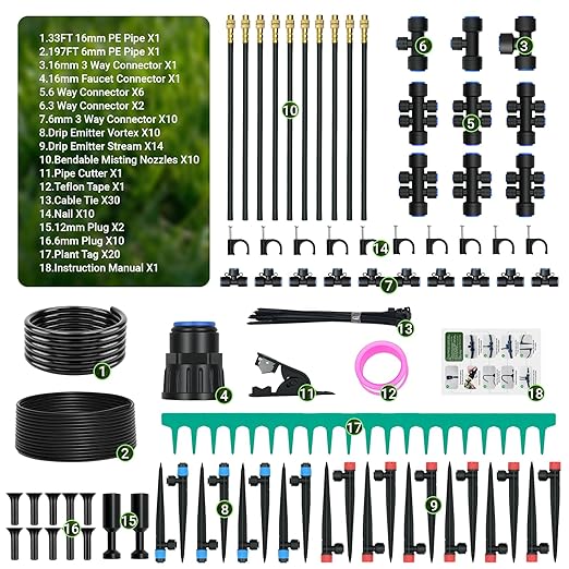230FT Drip Irrigation Kit with Push-Fit Connectors DIY Automatic Garden Watering System 2026 New Upgraded Water-Saving Design with 3 Adjustable Nozzles for Yard Greenhouse Lawn &amp Potted Plants