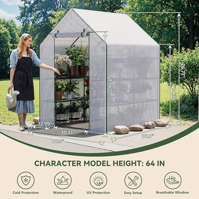 Greenhouse for Outdoors Small Greenhouse Walk-in Greenhouses with 3 Tiers 8 Shelves PE Cover Heavy Duty Plant Greenhouses for Garden and Backyard