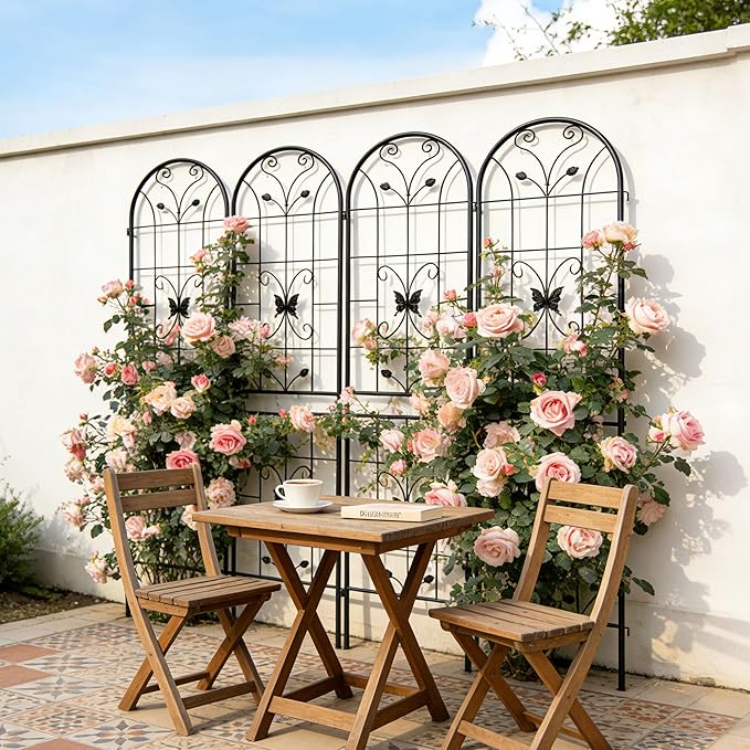 4 Pack Large Garden Trellis 86.7 H x 19.7 W Heavy Duty Rustproof Black Iron Plant Trellis for Potted Plant Support Metal Climbing Rose Trellis Vine Vegetable Cucumber
