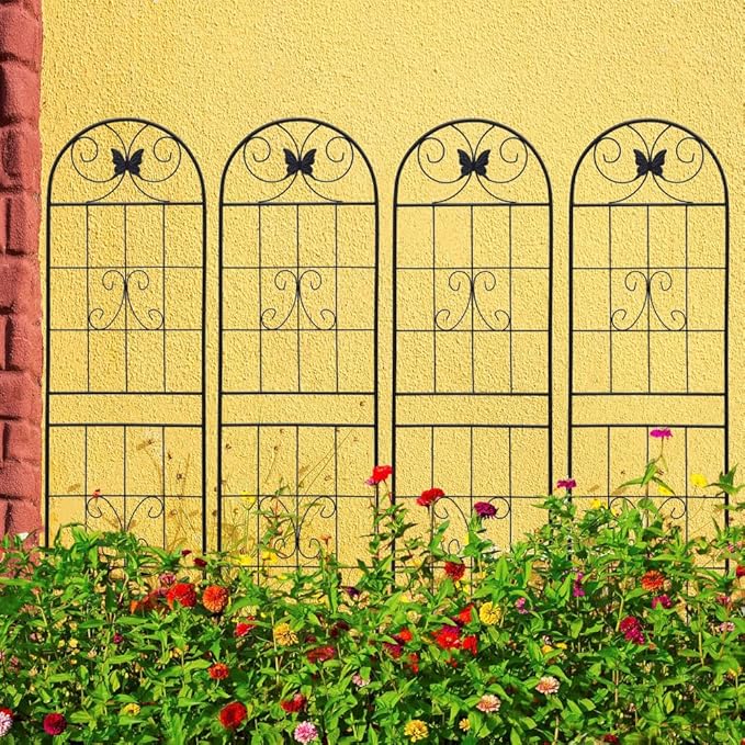 Sturdy Metal Garden Trellis for Climbing Plants – Rust-Resistant Outdoor Plant Support with Decorative Lattice Design (4 Pack-H71'')