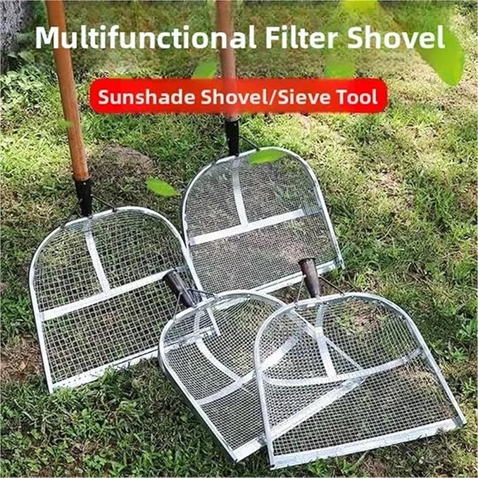 Stainless Steel Soil Sieve Large Stainl Steel Soil Leaching Tool Farm Work Iron Ovel Sieve Sand Filter Screen Corn Garden Tools(Screen-mesh 1x1cm+1.2 Wooden Stick)