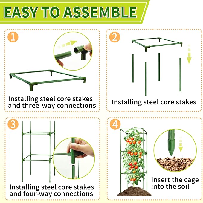 3 Pack Square Tomato Cages for Garden - 42 Inch Heavy Duty Tomato Plant Support Stakes Sturdy Metal Core with Rust-Resistant Coating Tomato Trellis for Raised Beds