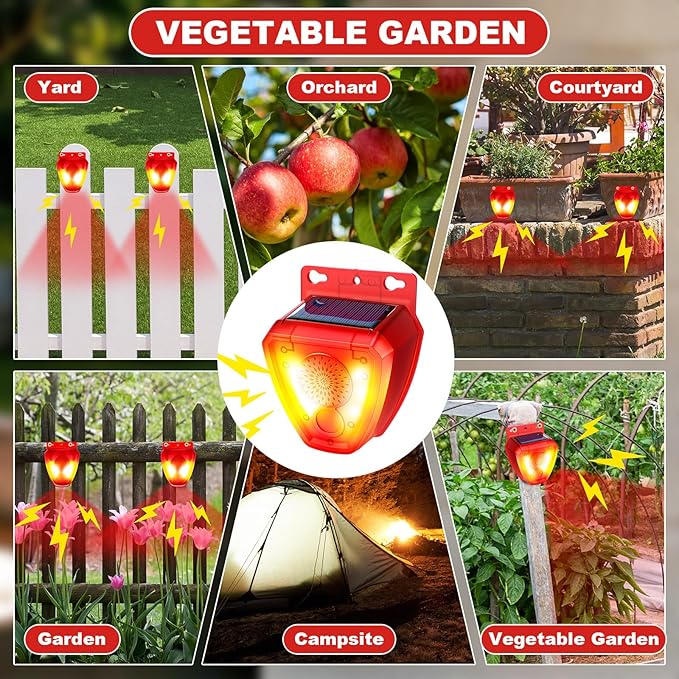 Qualirey 6 Pcs Night Solar Outdoor Motion Sensor Alarm Nocturnal Animal Repeller Outdoor 130dB Sound Alarm Siren Loud Noisemaker 3 Modes for Deer Raccoon Chicken Coop Home Yard Farm Garden