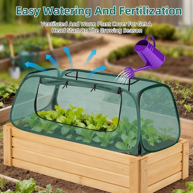 Pop-Up Mesh Garden Cover for Raised Beds – 2-Pack Outdoor Plant Cage with 30% Sun Shade &amp Insect Protection Zip Window Foldable Crop Tent for Seedlings Wildlife Includes 8 Stakes