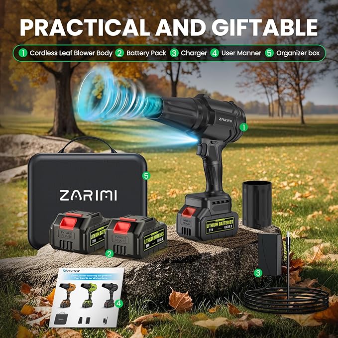 Cordless Leaf Blower 980000 RPM Handheld Leaf Blower with 2 X 4.0Ah Batteries &amp Charger Lightweight Leaf Blowers for Patio Cleaning Lawn Care Leaves Dust - Cool Black