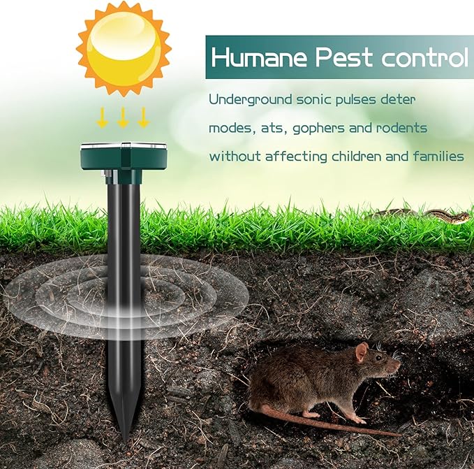 18 Pcs Mole Repellent for Lawns Solar Powered Mole Repeller Ultrasonic Gopher Repellent Waterproof Outdoor Snake Stakes Spikes for Yard Garden Gophers Groundhogs Voles Rodent (Small)