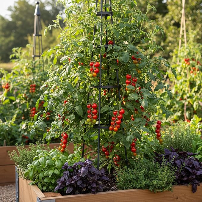 4 Rings Obelisk Wrought Iron Garden Trellis Freestanding Vertical Plant Support for Vines Jasmine Snap Peas Runner Beans 61” &amp 85” H Graphite