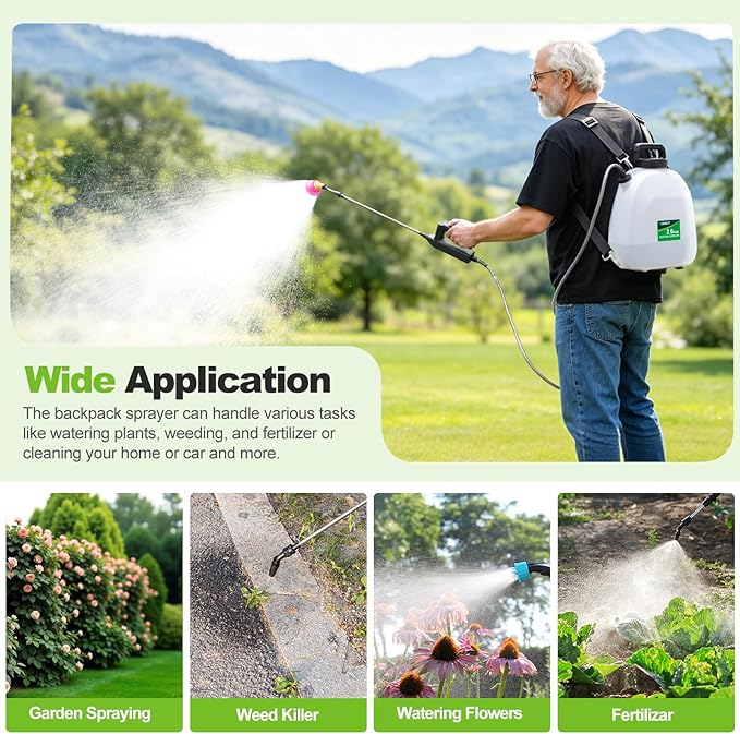 VAXMAY Battery Powered Sprayer 2.6 Gallon Backpack Sprayer with 3 Adjustable Forces Battery Indicator 5 Mist Nozzles 41 Retractable Wand USB Rechargeable Garden Sprayer for Weed Lawn Yard