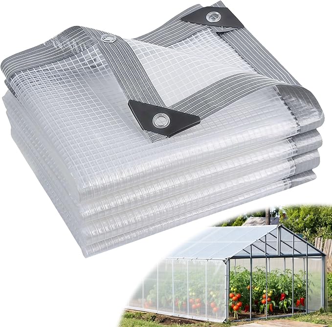 16 Mil Clear Plastic Tarps Heavy Duty Waterproof 8x20 FTGreen House Plastic Covering SheetingUV Resistant Greenhouse Cover Clear Tarp with Grommets for GardenFarmsNurseryChicken Coop Winter Wrap