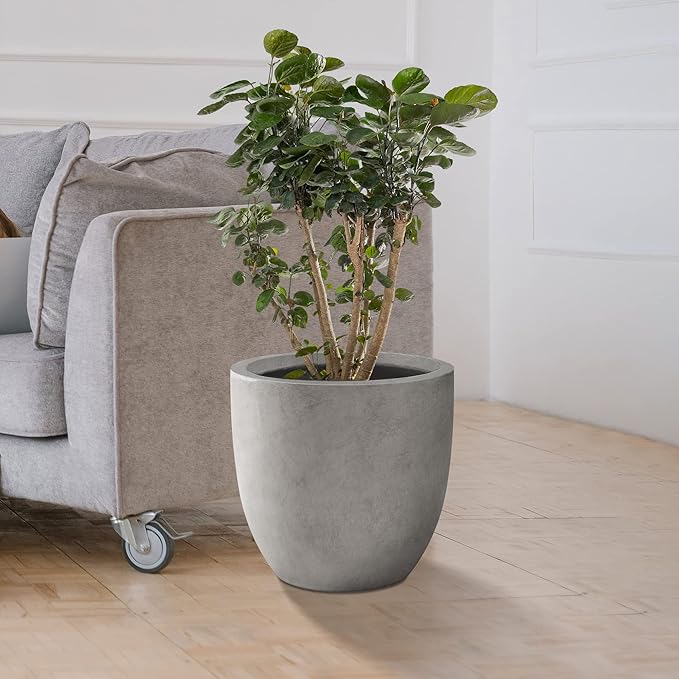 Kante 16.5 Dia Round Concrete Planter Large Outdoor Modern Indoor Decorative Plant Pots with Drainage Hole and Rubber Plug for Home and Garden Natural Concrete
