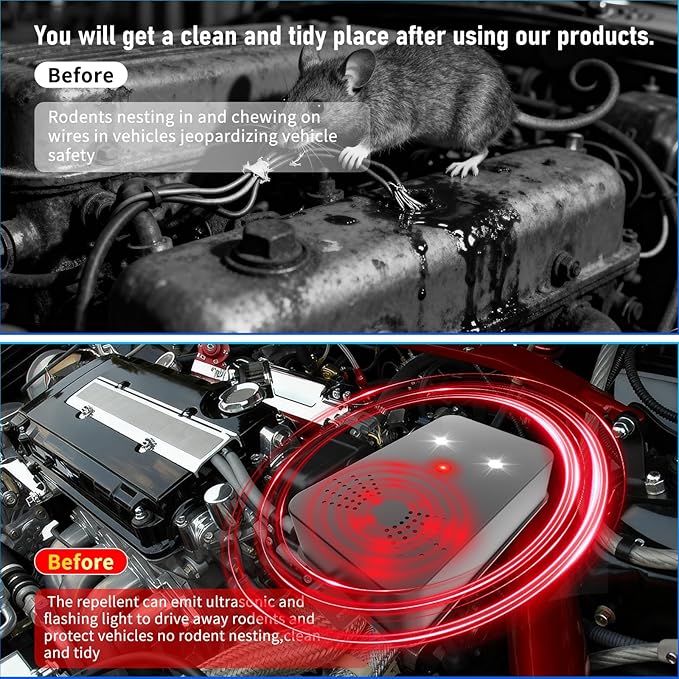 2026 Upgraded Rodent Repellent for Car Engines Mouse Repellent Ultrasonic Pest Control Repeller for Squirrel Rat Battery Operated Repellent Under Hood Keep Rodent Out of Car Attic Garage 2 Pack