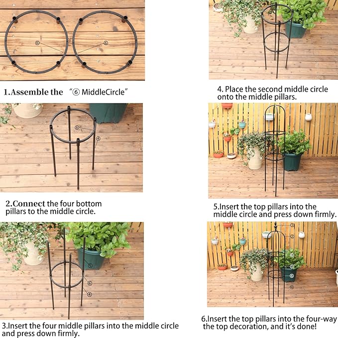 Garden Obelisk Trellis for Climbing Plants 2FT/3FT/4FT/5FT Rose Bush Round Trellis for Pots Rustproof Metal Plant Flower Trellises Thickened Tube Plant Tower Trellis for Clematis Vine Support Outdoor