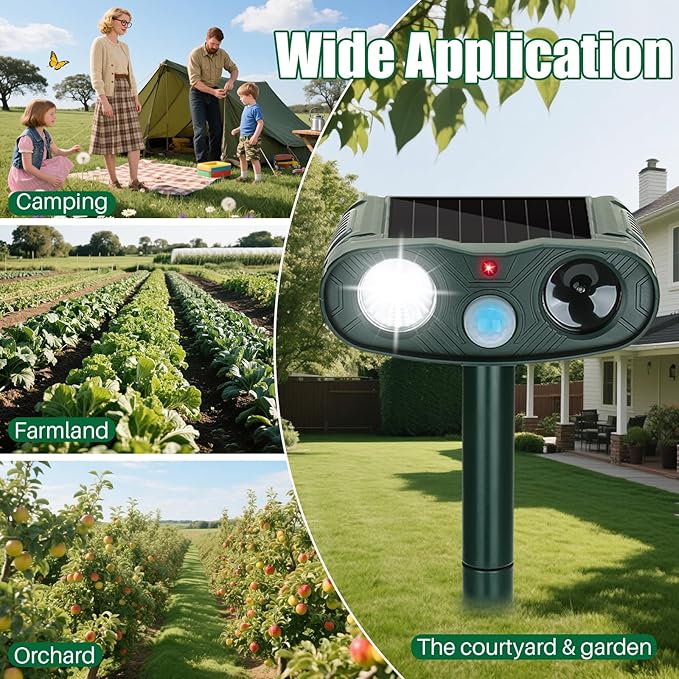 4-Pack Ultrasonic Animal Repeller Outdoor-Solar Powered Bear Repellent with Motion Detection&ampLED Flash-Effective Deterrent for CatRabbitGooseDear&ampDog-Waterproof for Garden &amp Yard