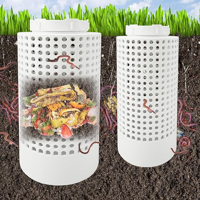 2 PCS Inground Worm Composter Inground Worm Farm Compost Bin Kit for Raised Garden Beds at Home Farm Compost Bin for Garden Reducing Food Waste Composting Systems Sustainable Worm Composter.