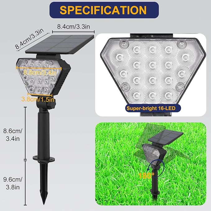 T-SUN Solar Lights Outdoor Waterproof IP65 12 Pack LED Solar Spot Lights Color Changing IP65 Waterproof Smart Auto On/Off for Outside Landscape Garden Yard Lawn Pathway Patio Driveway