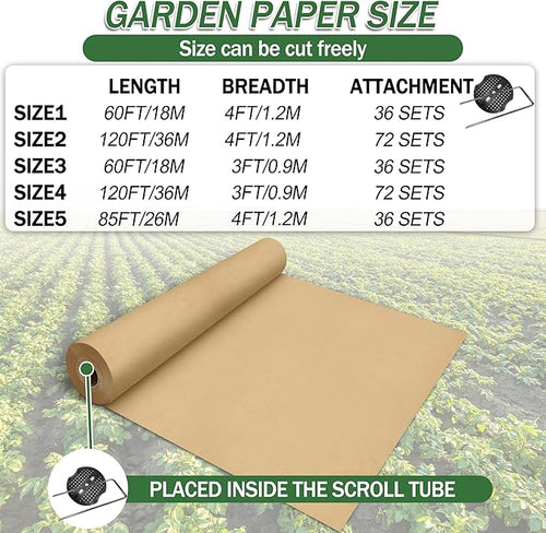 120 x 4 Ft Biodegradable Paper Weed Barrier Garden Paper Weed Barrier with U-Shaped Ground Nails Biodegradable Landscape Fabric Weedguard Plus Paper Mulch for Weed Control &amp Holds Soil Moisture