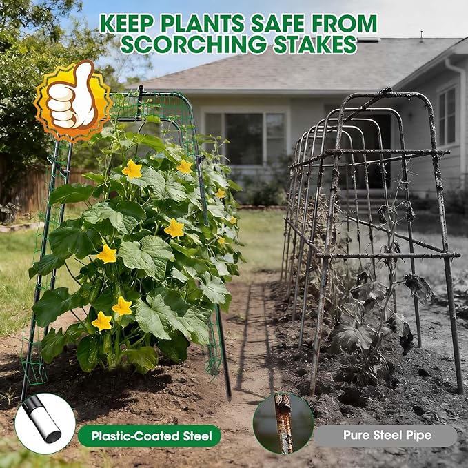 Cucumber Trellis for Raised Bed and Garden 47 H x 31 W U-Shaped Metal Garden Trellis for Climbing Plants with Nylon Netting Vegetable Support Frame