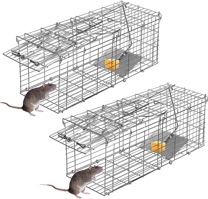 Rat Trap Humane Live Animal Trap Outdoor &amp Indoor Use Reusable Mouse Rodent Trap for Mice Rats Chipmunks Voles Heavy Duty Collapsible Metal CageEasy Catch &amp ReleaseHigh Sensitivity Tri