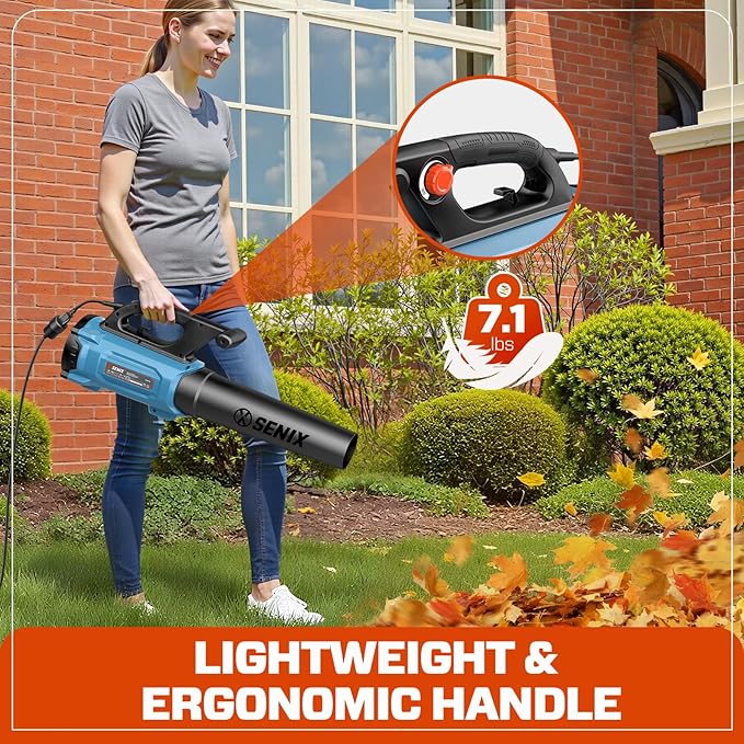 SENIX 12 AMP Handheld Electric Leaf Blower Up to 700 CFM and 110 MPH Variable Speed Lightweight 120v (BLAE12-M)