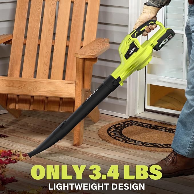 SOYUS Leaf Blower 20V Leaf Blower Cordless with 2x2.0Ah Battery and Charger 150 MPH Electric Leaf Blowers with Two-Speed Mode Blowers for Lawn Care Debris Dust Cleaning(Green)