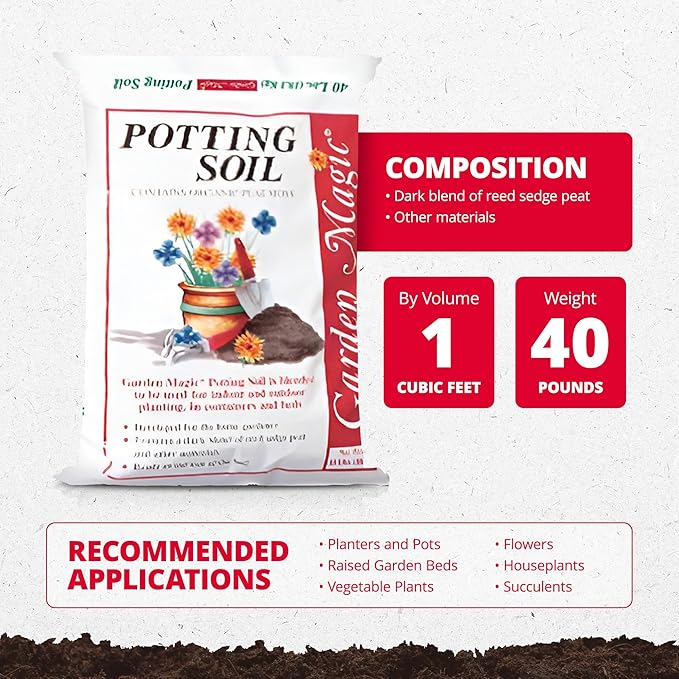 Michigan Peat 2 Pack Garden Magic General Purpose Moisture Retaining Potting Soil Mix for Indoor and Outdoor Planting 40 lb Bag