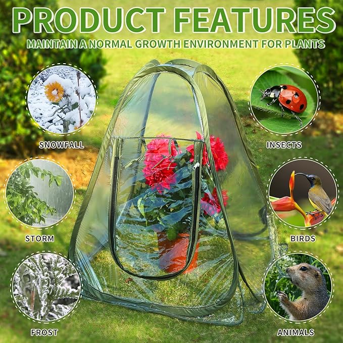 Plant Tent Outdoor Winter Plant Greenhouse with 4 Fixed NailsTransparent Mini Small Grow Plant House Tent Gardening Flowerpot Warm Room Greenhouse Cover for Cold Frost Protector Gardening Plant