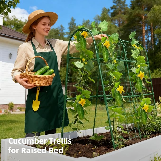 Cucumber Trellis for Raised Bed U-Shape Garden Arch Metal Support for Climbing Plants Metal Arch Plant Support Vegetables Trellis Plant Support for Vine (Green 31.5 * 30 * 47inch(L*W*H))