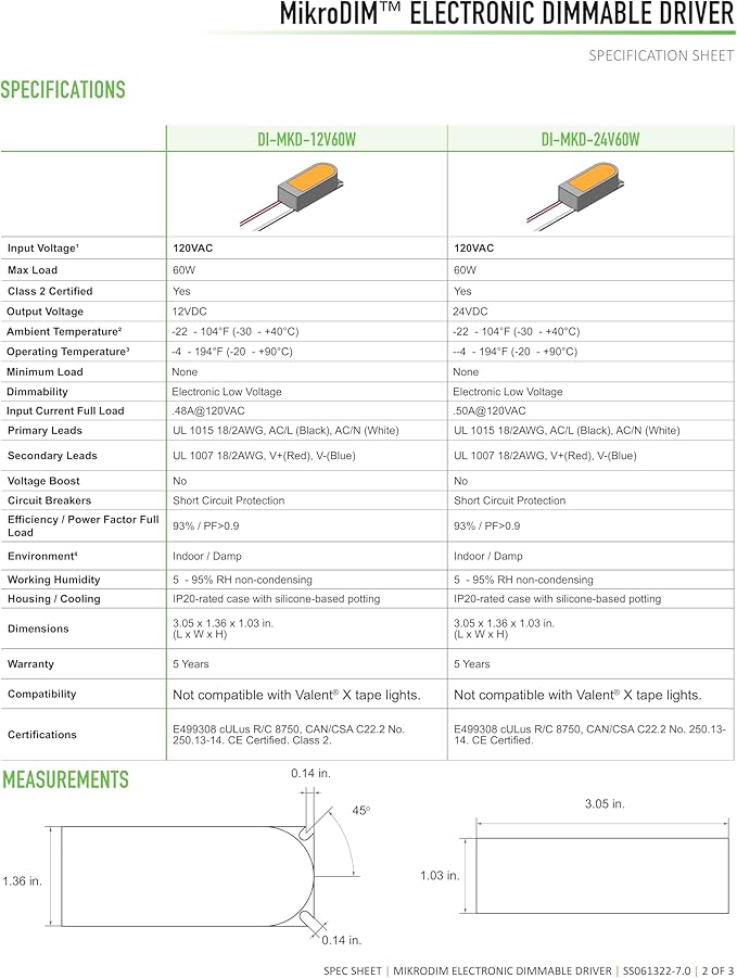 DIODE LED MIKRODIM SERIES LED DRIVER - 60 WATT CAPACITY - DIMMABLE - 120V INPUT / 24V DC OUTPUT