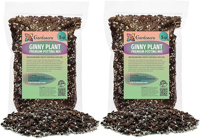 Premium Monstera Ginny Planting Mix - Promotes Steady Growth and Vibrant Leaves by Gardenera - 10 Quart (2 Bags of 5 Quart)