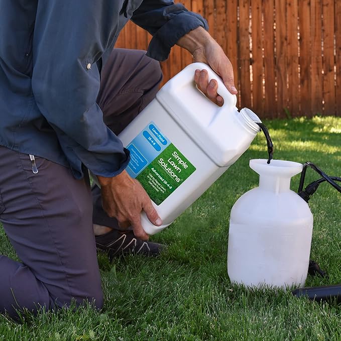 Advanced 16-4-8 Lawn Fertilizer - Liquid Lawn Food Spring &amp Summer Concentrated Spray - Any Grass Type- Fish and Seaweed Kelp- Balanced NPK - Simple Lawn Solutions (2.5 Gallons)
