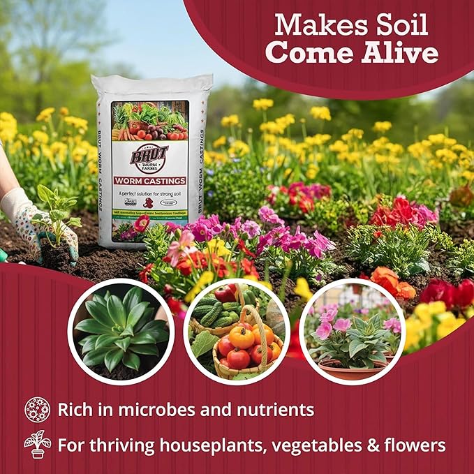 Brut Organic Worm Castings for Plants 30 LB – Natural Nutrients Fertility Builder Plant Food for Potting Soil and Garden Soil – Indoor and Outdoor Use - 10 Pack